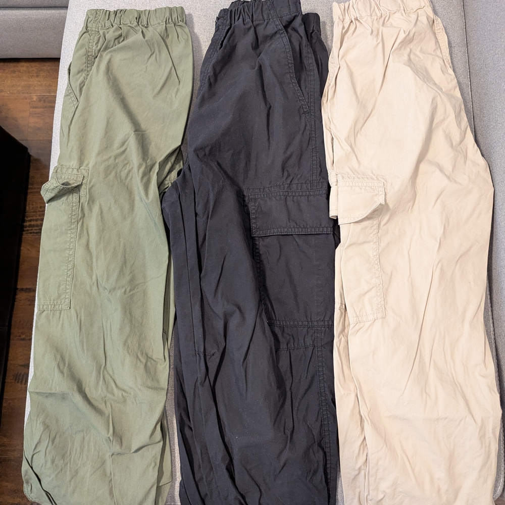 Kid's 13Y Uniqlo Cargo Pants - Black, Green, and Tan